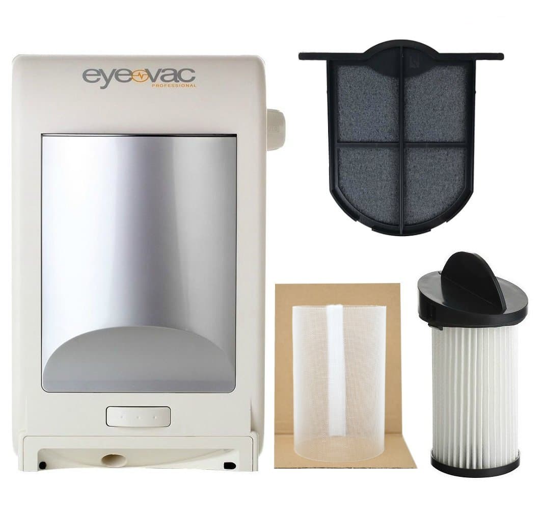 EyeVac EVPRO Design White Professional Touchless Vacuum Cleaner With Extra Reusable Exhaust Filter, HEPA Pre-Motor Filter, and Flexible Mesh Screen Accessories Bundle