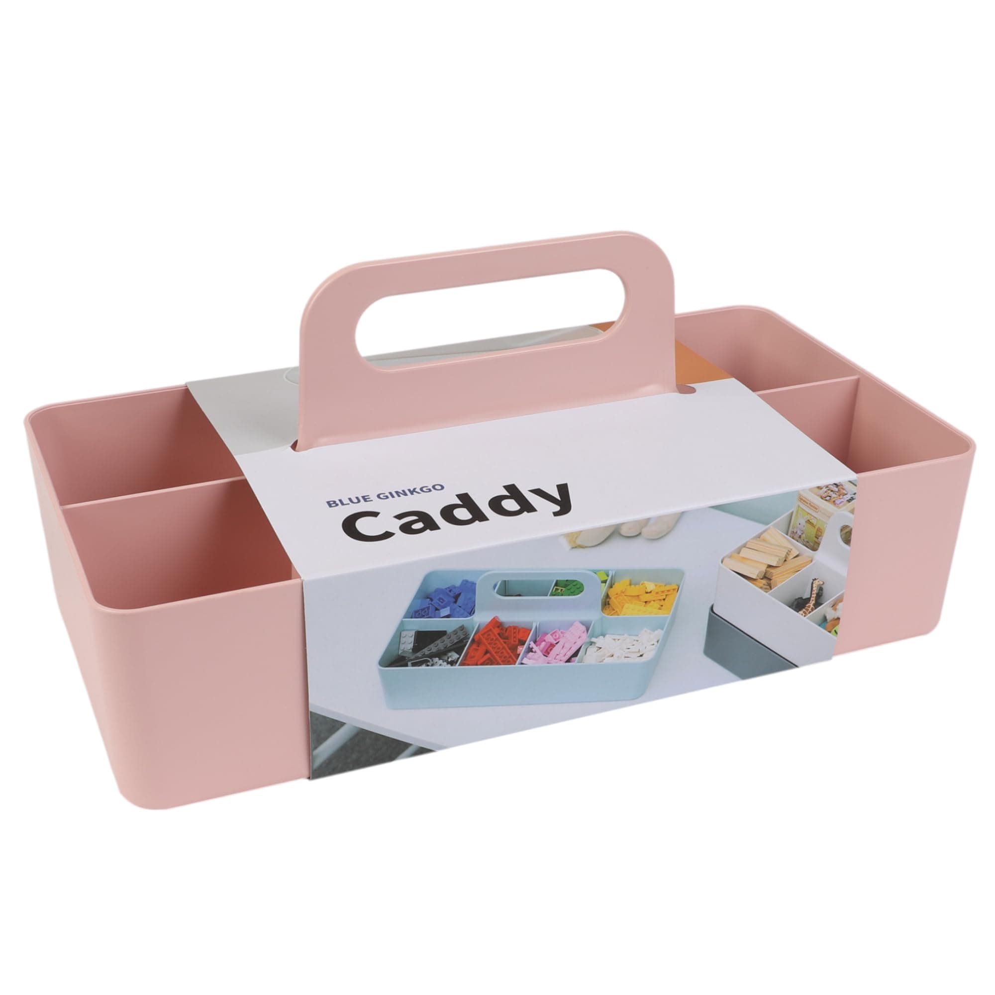 BLUE GINKGO Stackable Organizer Caddy – Korean-Made Portable Tote for Bathroom, Office, Crafts, or School Supplies (Long Rectangle, Pink)