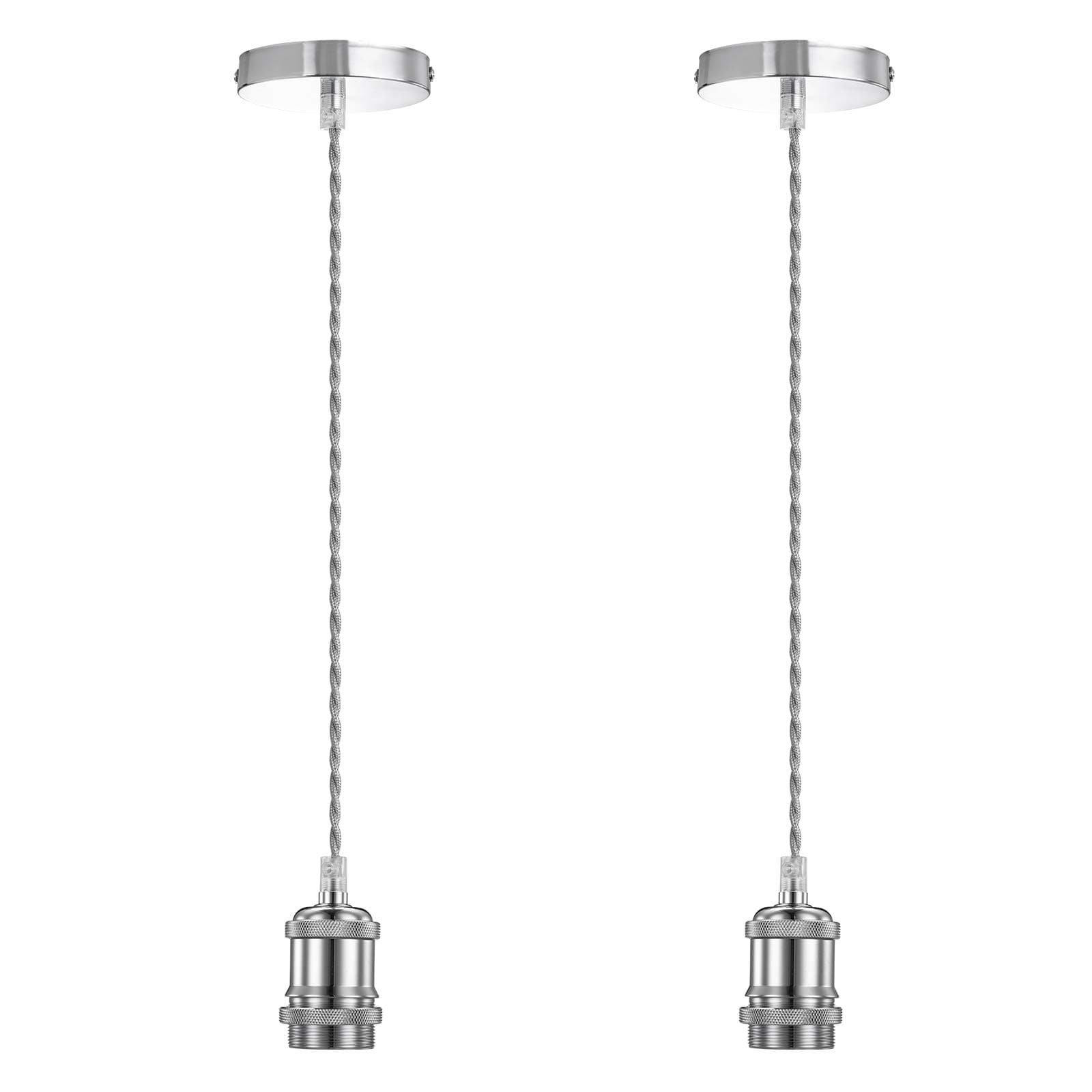 Licperron 2 Pack Vintage Pendant Light Fitting E27 Base Pendant Lamp Holder with Chrome Braided Flex