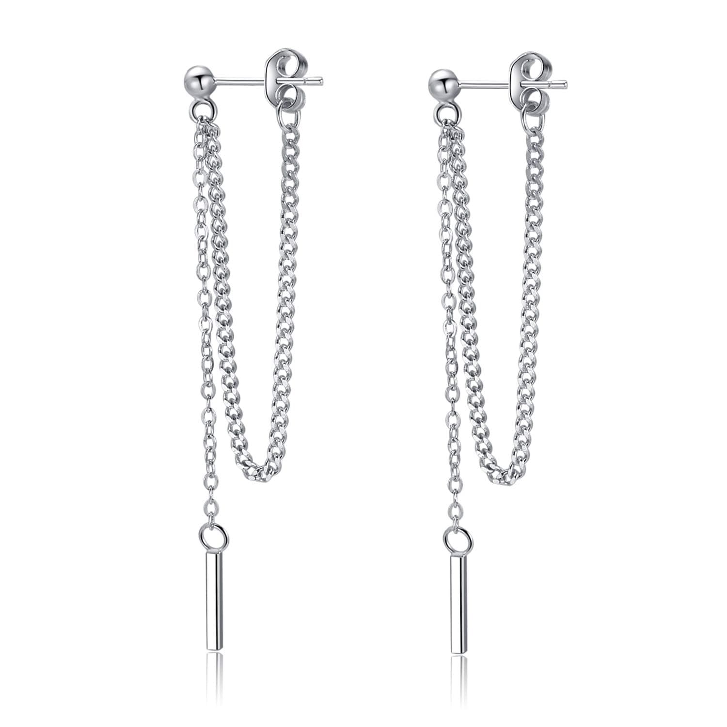 SLUYNZ Solid 925 Sterling Silver Bar Dangle Earrings for Women Minimalist Dangle Earrings Threader Chain