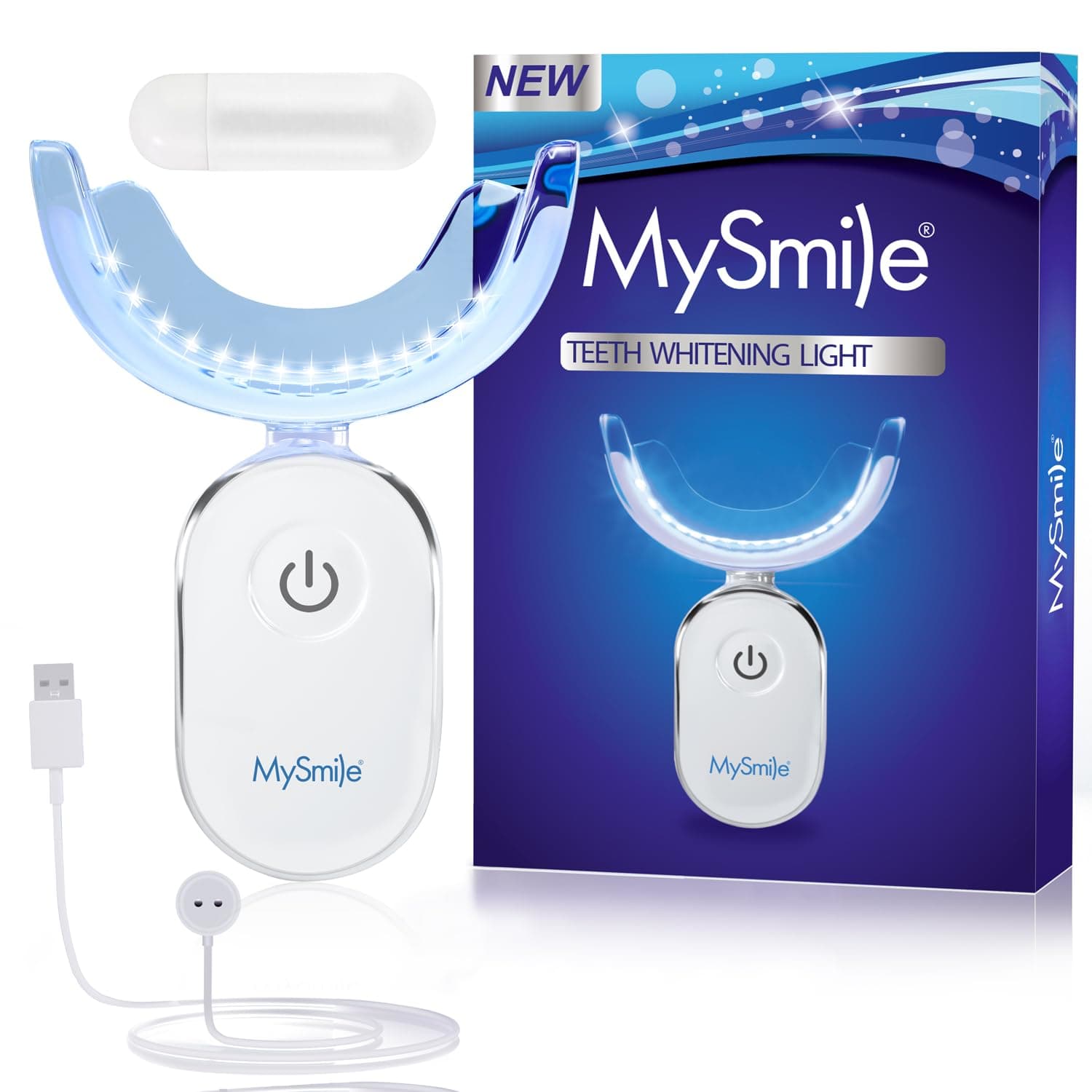 MySmile Teeth Whitening Accelerator Light, 28 LED Blue Light, Each 10 Minutes, USB Charger, Mouth Trays, 1 Pcs LED Light & 4ml Gel