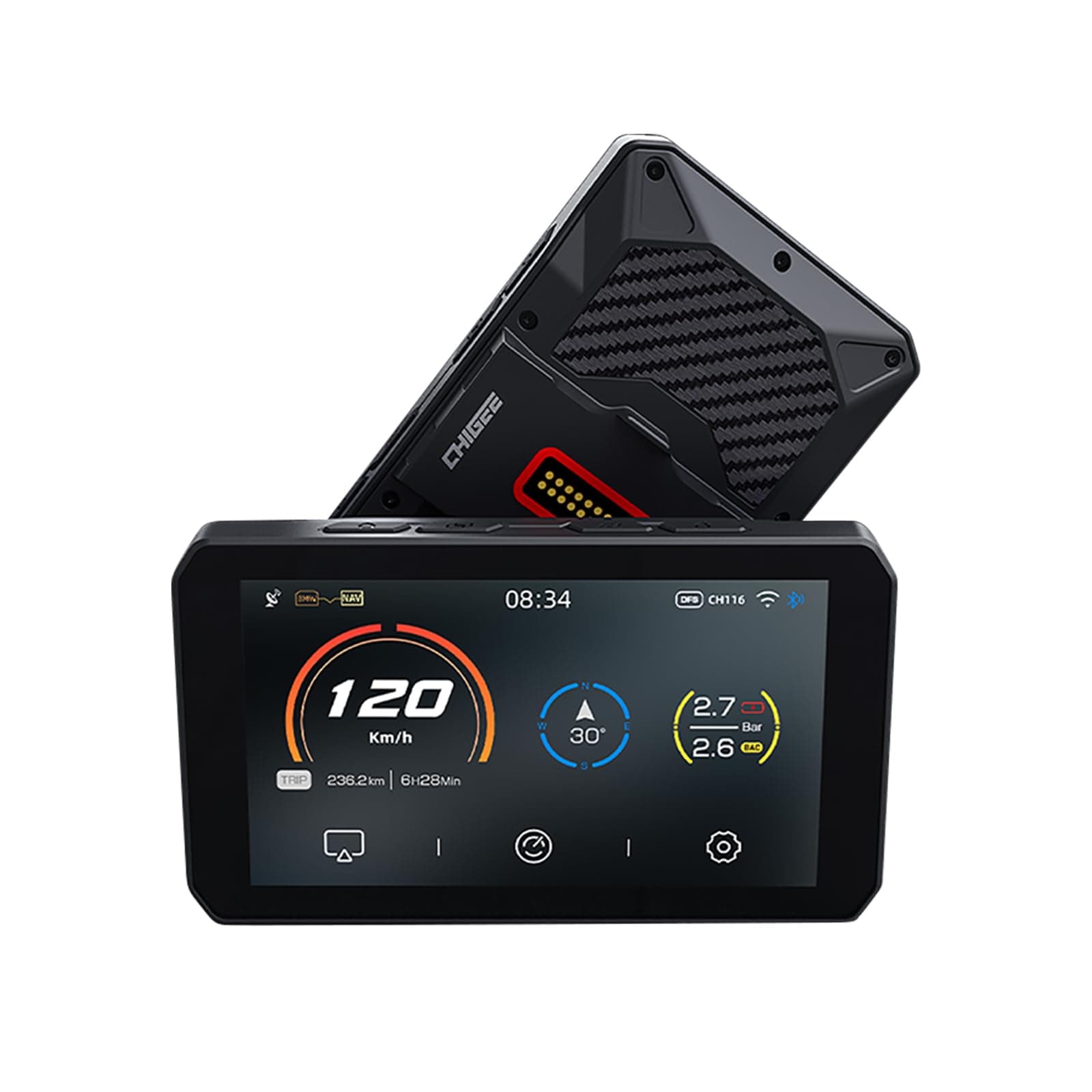 CHIGEE AIO-5 Play for BMW Motorcycles, 3-Pin Interface, Plug-and-Play Smart Display with CarPlay & Android Auto, 60FPS Mode, IP68 Waterproof, Built-in GPS, Anti-Theft Alarm, Data Reading