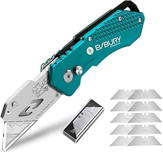 Utility Knife, Heavy Duty Folding Box Cutter, Pocket Carpet Cutter Knife with 10 Extra SK5 Stainless Steel Blades, Easy Release Button, Belt Clip, Quick Change and Safety Lock-Green