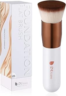 DUcare Foundation Brush,Flat Top Kabuki Brush Synthetic Professional Makeup Brush Liquid Blending Mineral Powder Buffing Stippling Makeup Tools, Rose Golden/White