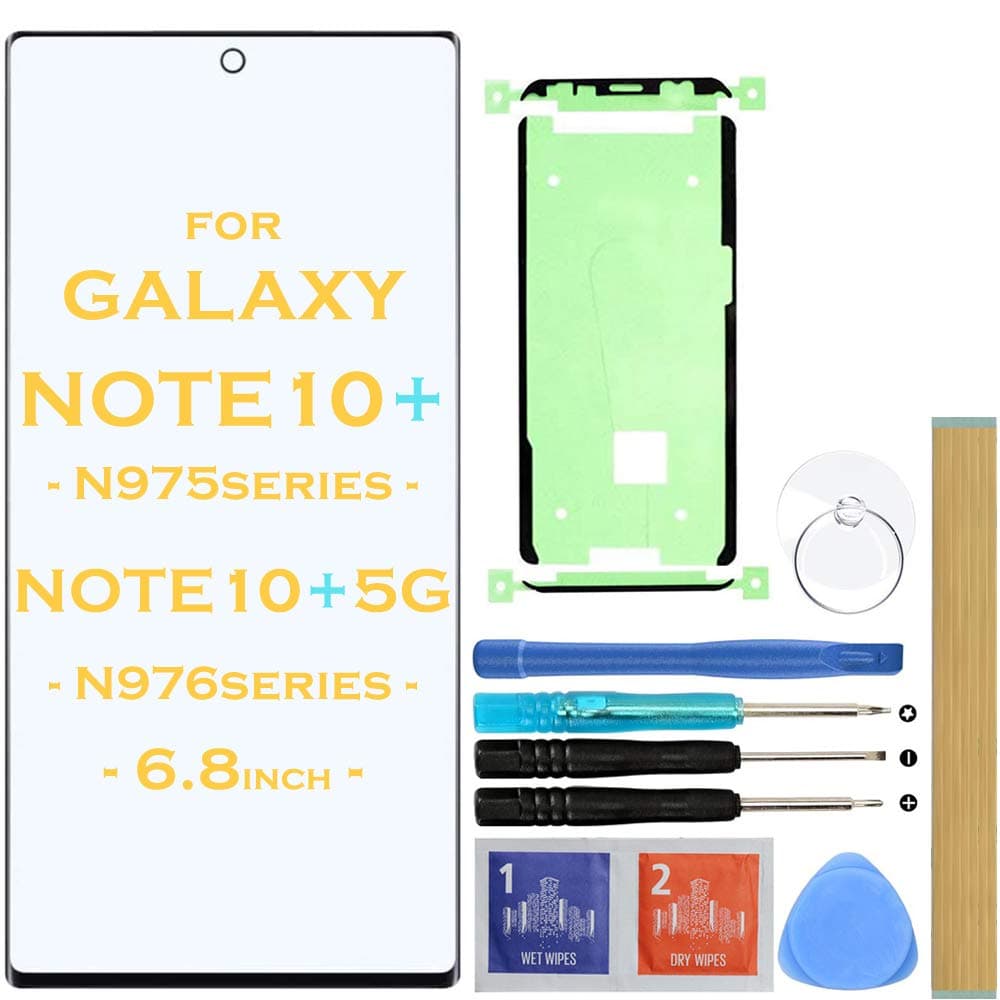 NOTE 10+ Plus Outer Lens Screen Front Glass Replacement for Samsung Galaxy NOTE 10+ Plus N975 Series NOTE 10+ Plus 5G N976 Series 6.8" (Black)