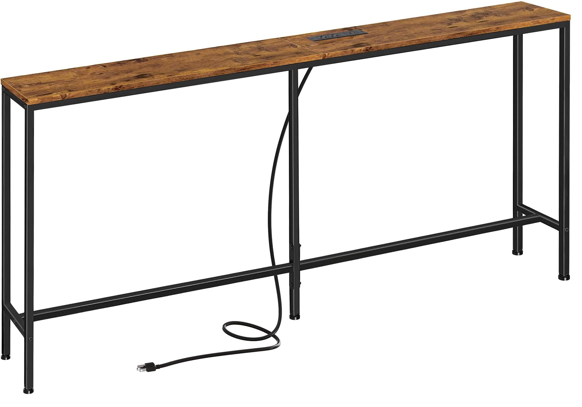 SUPERJARE 70 Inch Console Table with Outlet, Sofa Table with Charging Station, Narrow Entryway Table, Skinny Hallway Table, for Living Room, Rustic Brown
