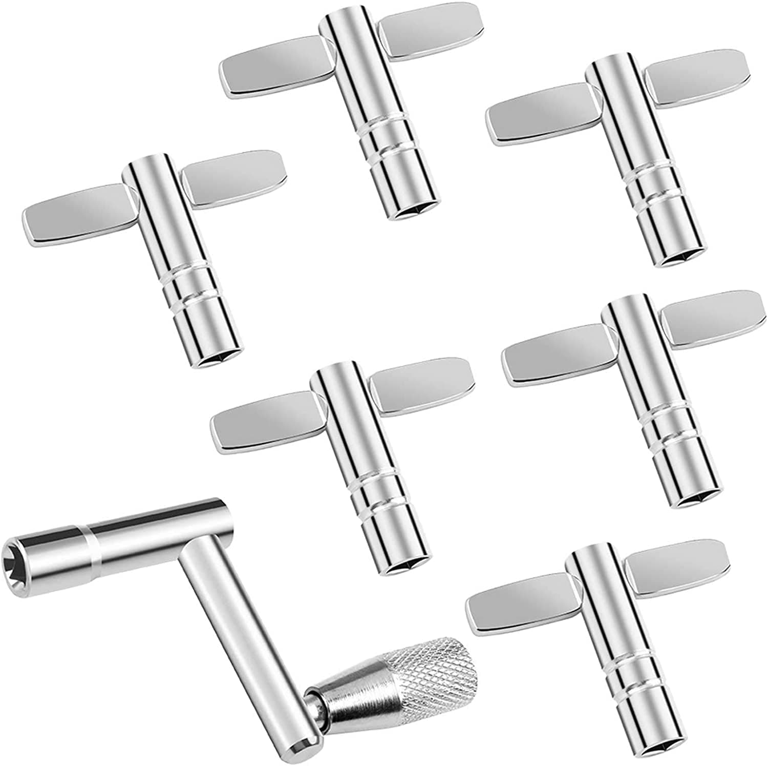 Drum Keys, 7 Pcs Universal Drum Key Tuner, Chrome-Plated Steel Drum Tuning Key, T-type Drum Wrench and Z-type Drum Wrench Percussion Instruments Parts for Drummers