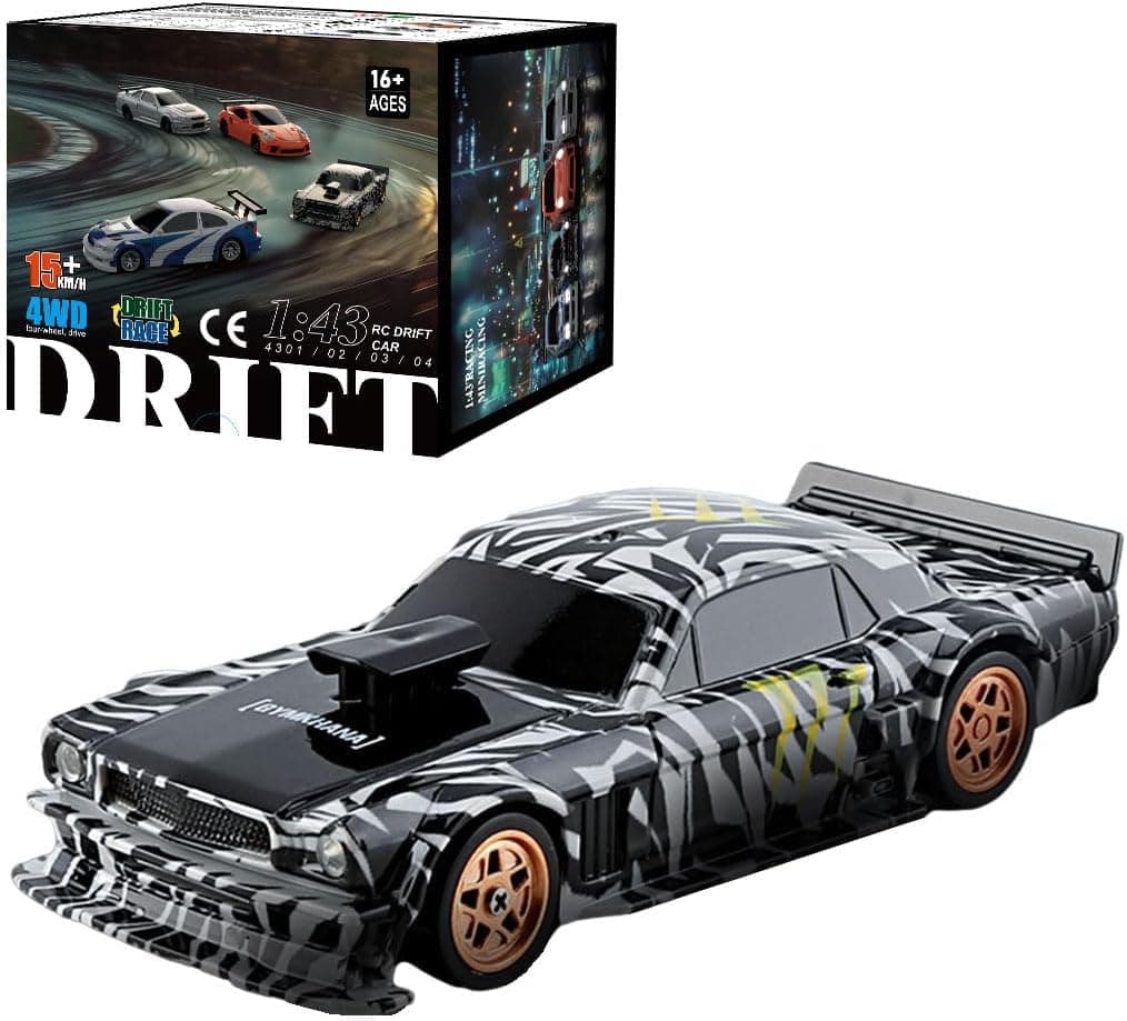 RC Drift Car - 1:43 Remote Control Car 2.4GHz Mini Drift Cars Racing High Speed Drift Car Model with LED Lights for RC Toys Gift (Black)