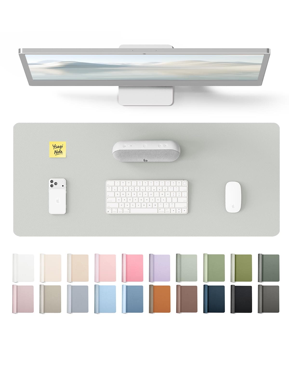 YSAGi Leather Desk Pad Protector, Office Desk Mat, Large Mouse Pad, Non-Slip PU Leather Desk Blotter, Laptop Desk Pad, Waterproof Desk Writing Pad for Office and Home (Light Grey, 23.6" x 13.8")