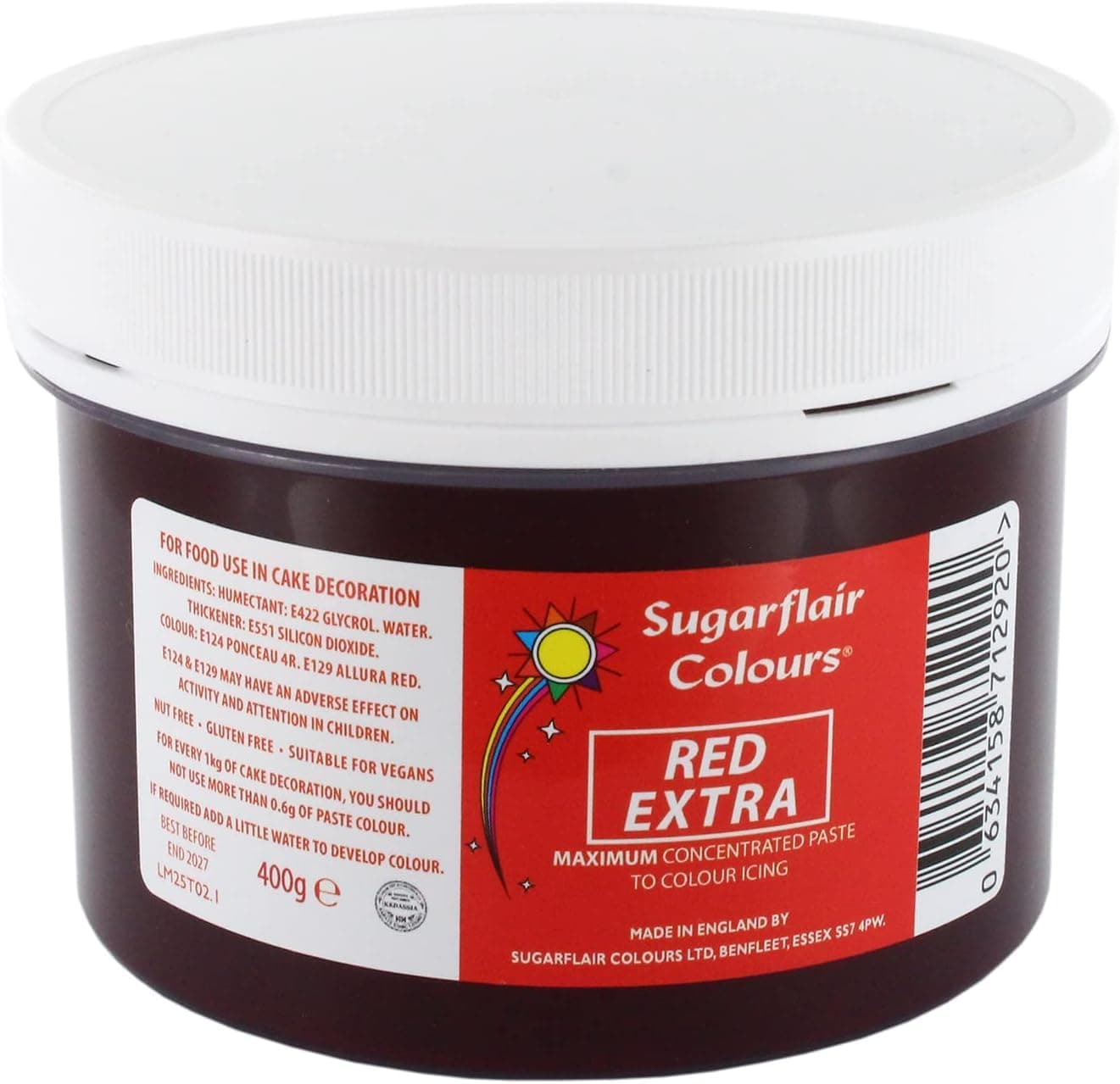 Sugarflair Red Extra Maximum Concentrated Food Colouring Paste, for Use with Sugar Pastes, Flowerpaste, Buttercream, Royal Icing and more - 400g