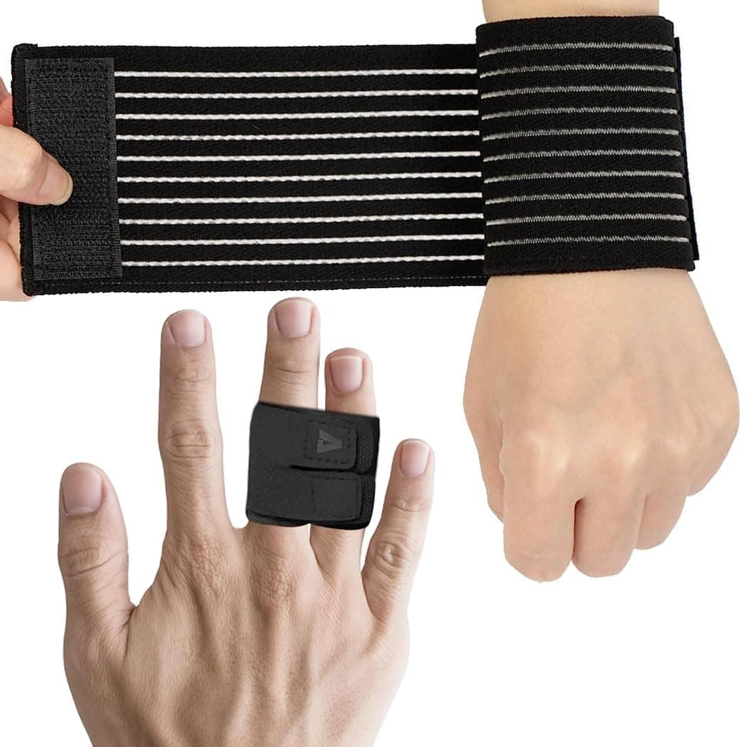 MRTURK REVHQ Finger Splints Finger Sleeves Protectors, Compression Elastic Adjustable Brace Buddy Wraps Straps Perfect for Sport Basketball Tennis Volleyball Badminton Black Two-Finger-M