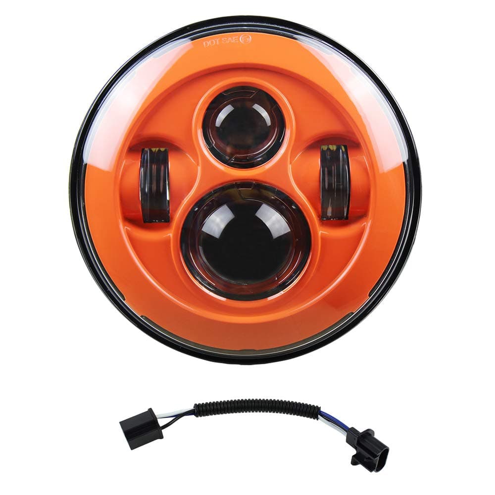 Akmties High Brightest 7" LED Headlight For Motorcycle Projector LED Light Bulb For Jeep Wrangler JK LJ CJ Headlamp (Orange 1 pcs)