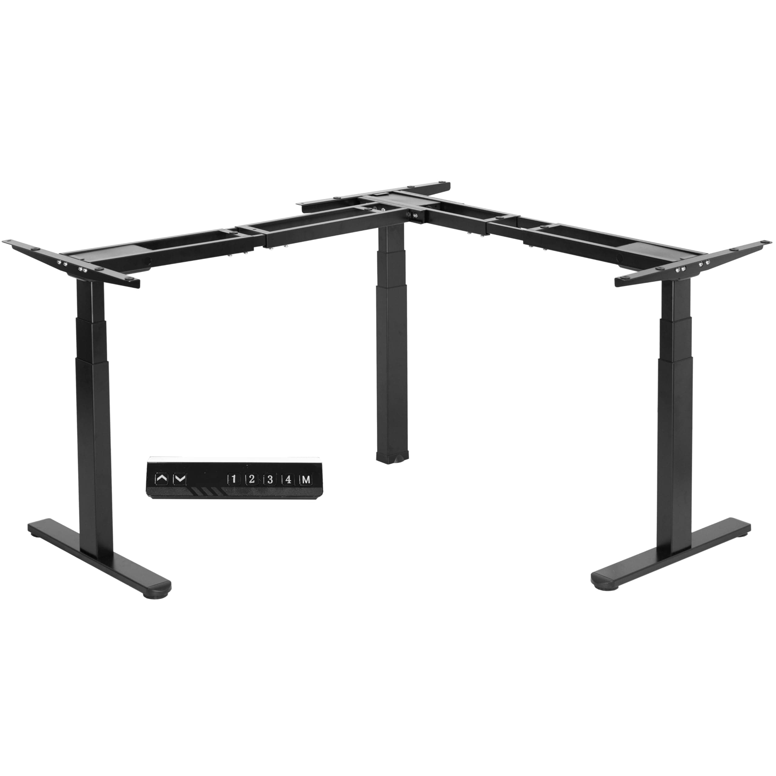 VIVO Electric Triple Motor Height Adjustable 3 Leg Corner Desk Frame, up to 300lbs, Sit Stand Ergonomic L Shaped Frame Only, Black, DESK-V130EB