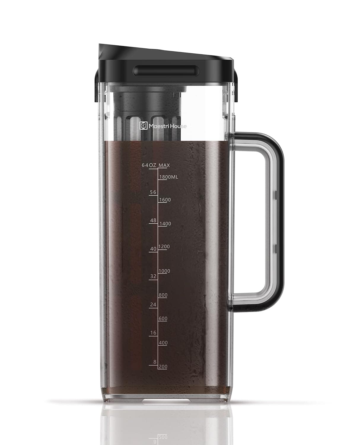 Compact Cold Brew Coffee Maker, 64oz Iced Tea and Coffee Maker Brewer Space Saving Tritan Pitcher, 350 Mesh Filter, 100% Leak-Proof
