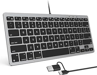 OMOTON Wired Keyboard for Mac Devices ONLY with Dual Interface, Comfortable Typing Angle & Stable Connection, Compatible with MacBook, iMac, Mac mini, PC-Grey