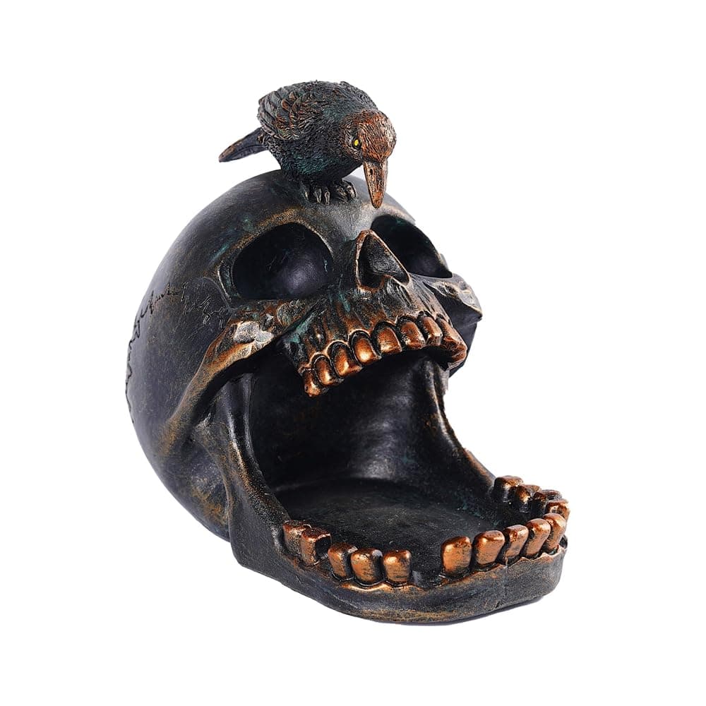 Rustic Raven Home Ashtray - Gothic Skull Head Shaped Decorative Cigarette Ashtray - Gift for Men