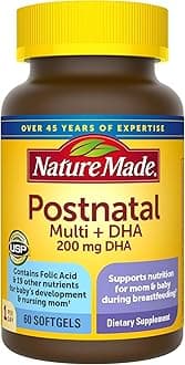 Nature Made Postnatal Multivitamin + DHA 200 mg, 60 Softgels, to Support Nursing Moms & Babies During Breastfeeding, Postnatal Vitamins & Nutrients Include Iron, Vitamin D3, Calcium, Iodine