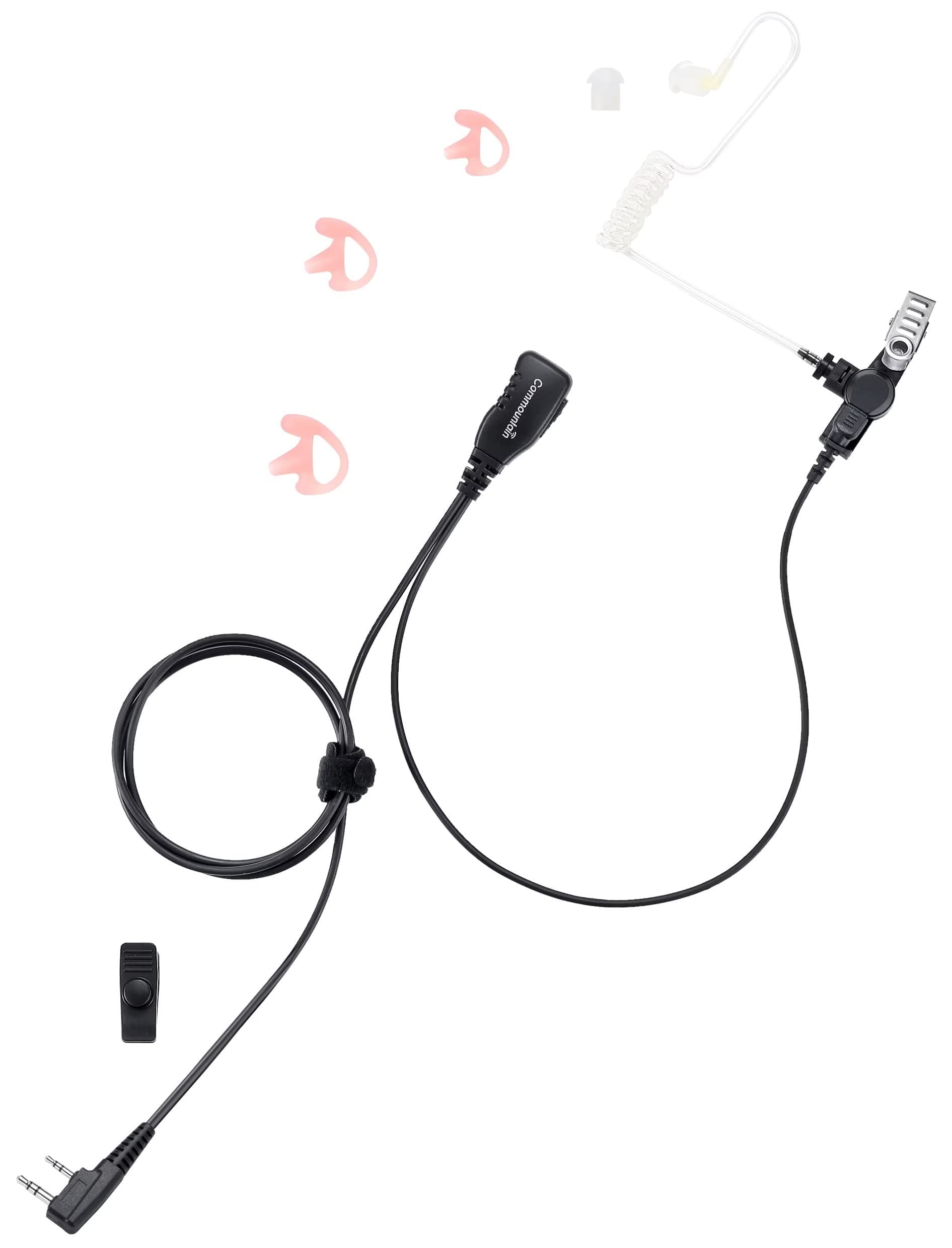 Earpiece with PTT/Mic Compatible for Kenwood Baofeng SAMCOM BTECH Retevis Walkie Talkies Radios and BF-F8HP UV-82HP UV-5R UV82 UV82C UV5X3 TK NX, Acoustic Tube Headset, 2 Pin Style