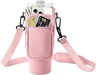 Stanley Crossbody Strap Stanley Cup Carrier Holder Black Water Bottle Tumbler Carrier Bag Neoprene Water Bottle Sleeve with Phone Pocket for 30/40 oz Stanley Cup