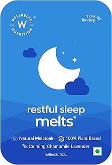 Wellbeing Nutrition Melts Restful Sleep Strips | Plant-Based Melatonin 10mg for Better Sleep & Stress Relief with Chamomile, Tagara, L-Theanine | 1 Oral Thin Strips
