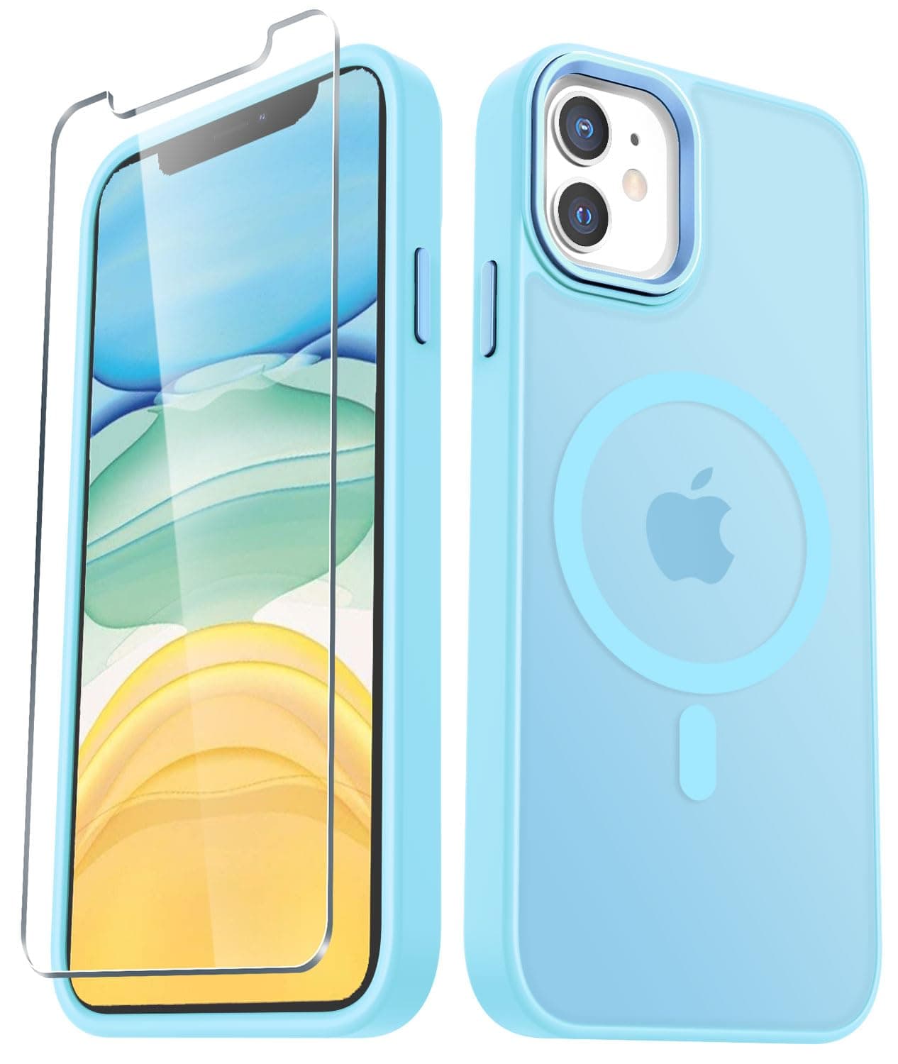 for iPhone 11 Case, Matte Magnetic Phone Case with 1 Screen Protector, Compatible with Magsafe, Translucent Frosted Slim Shockproof Protective Cover for iPhone 11 6.1 inch, Light Blue
