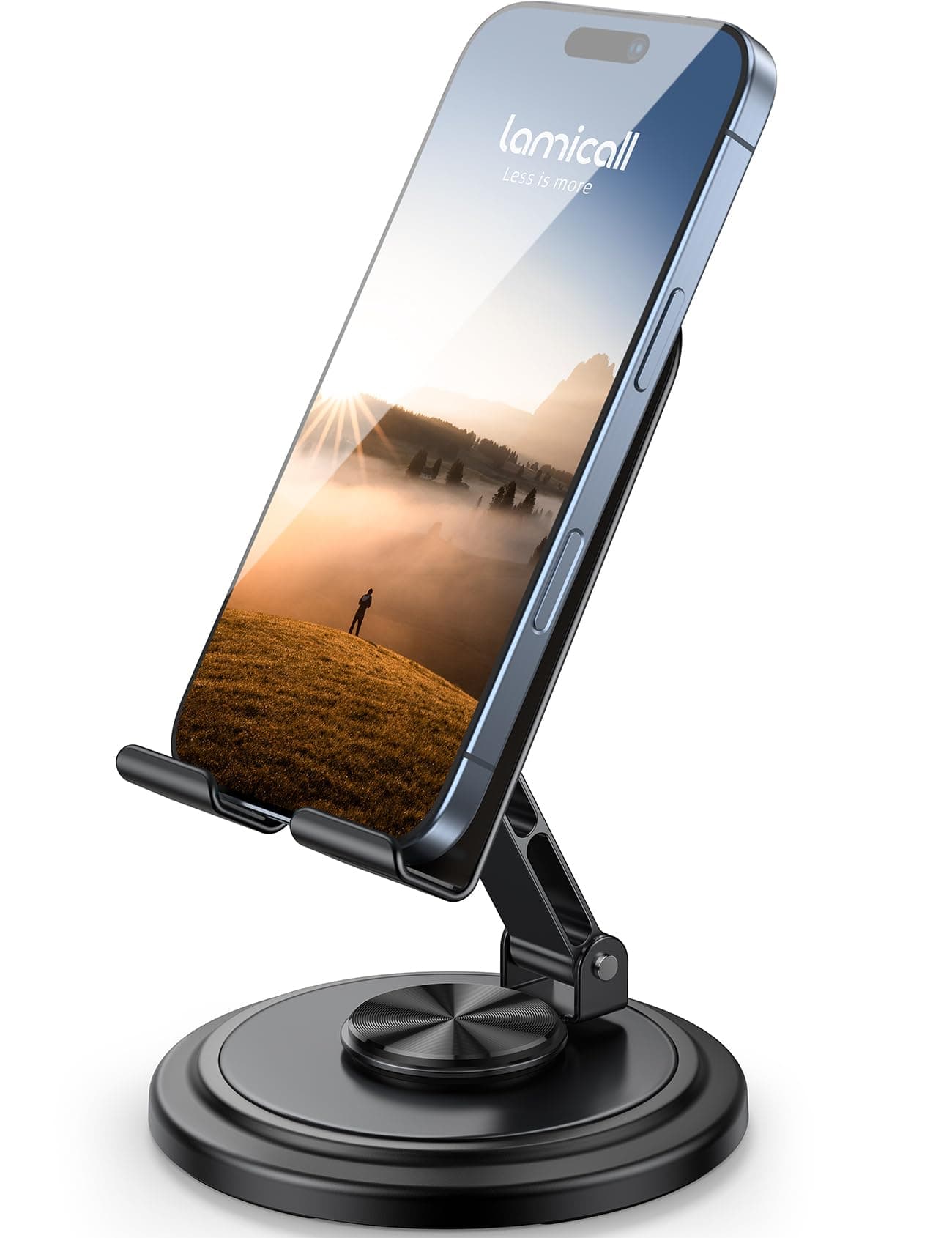 Lamicall Adjustable Phone Stand for Desk - 360 Rotating Foldable Cell Phone Holder Desktop Portable Cellphone Stand, Office Desk Accessories for 14 15 16 17 Pro Max Plus Air, 4-10” Devices, iPad Mini