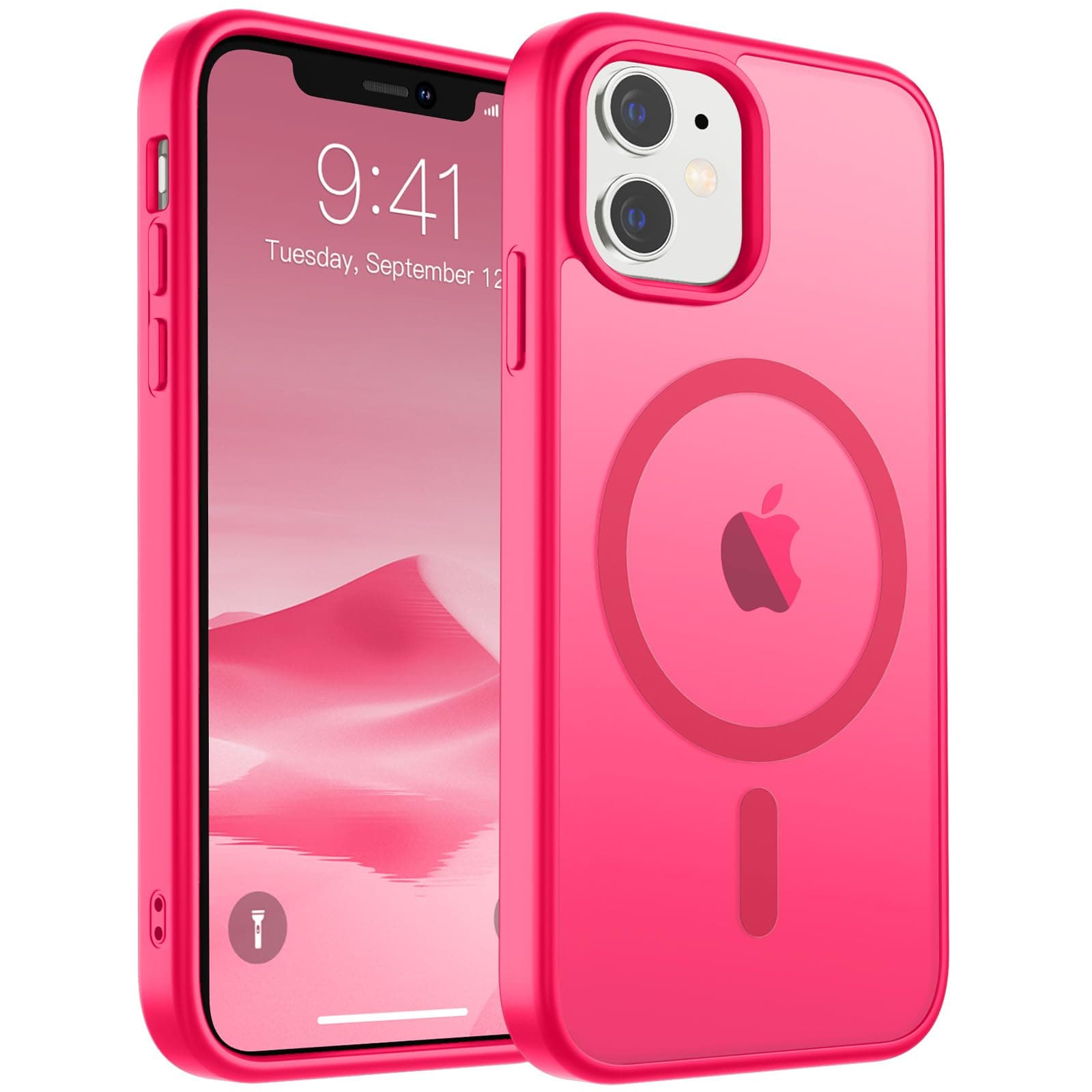 SUPFINE Magnetic for iPhone 11 Case [Compatible with MagSafe] [10 FT Military Grade Drop Protection] Slim Translucent Matte Shockproof with Anti-Fingerprint Phone Case,Hot Pink