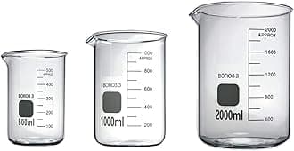 Boro 3.3 Glass Graduated Measuring Beaker for Lab or Kitchen (500ml+1000ml+2000ml)