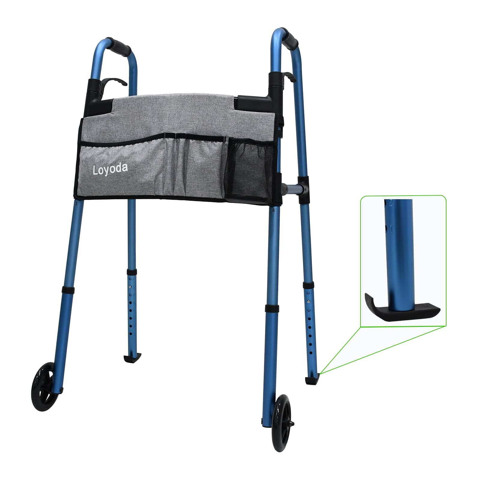 Folding Medical Walker Lightweight 5'' Front Wheel Walker Height Adjustable Aluminum Standard Walker for Seniors Handicap People with leg injuries(Blue)