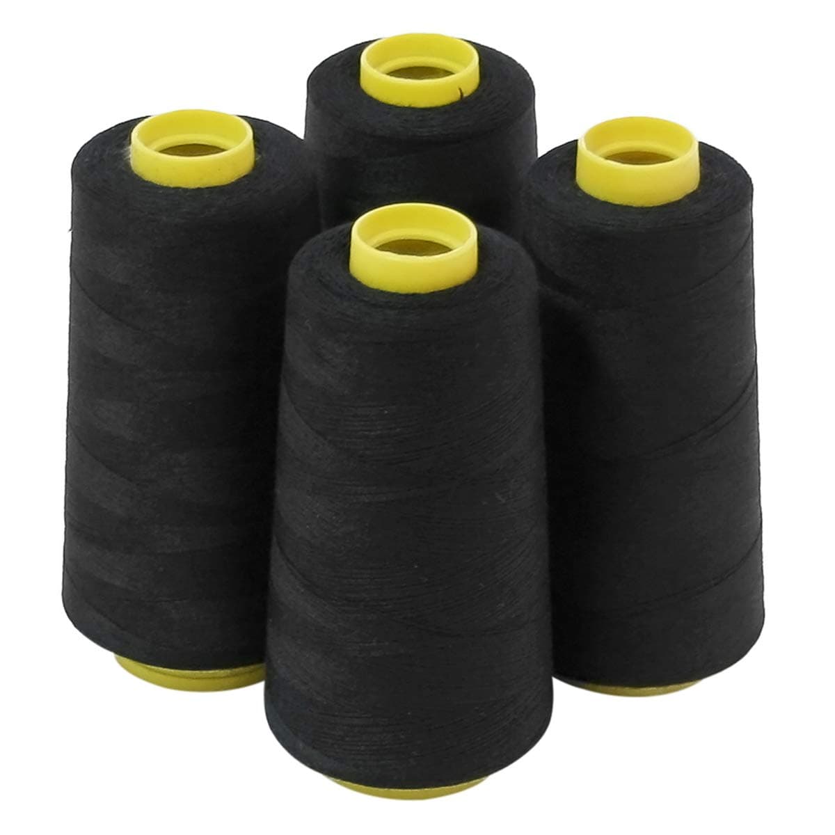 4 Large Cones (3000 Yards Each) of Polyester Threads for Sewing Quilting Serger Black Color from ThreadNanny
