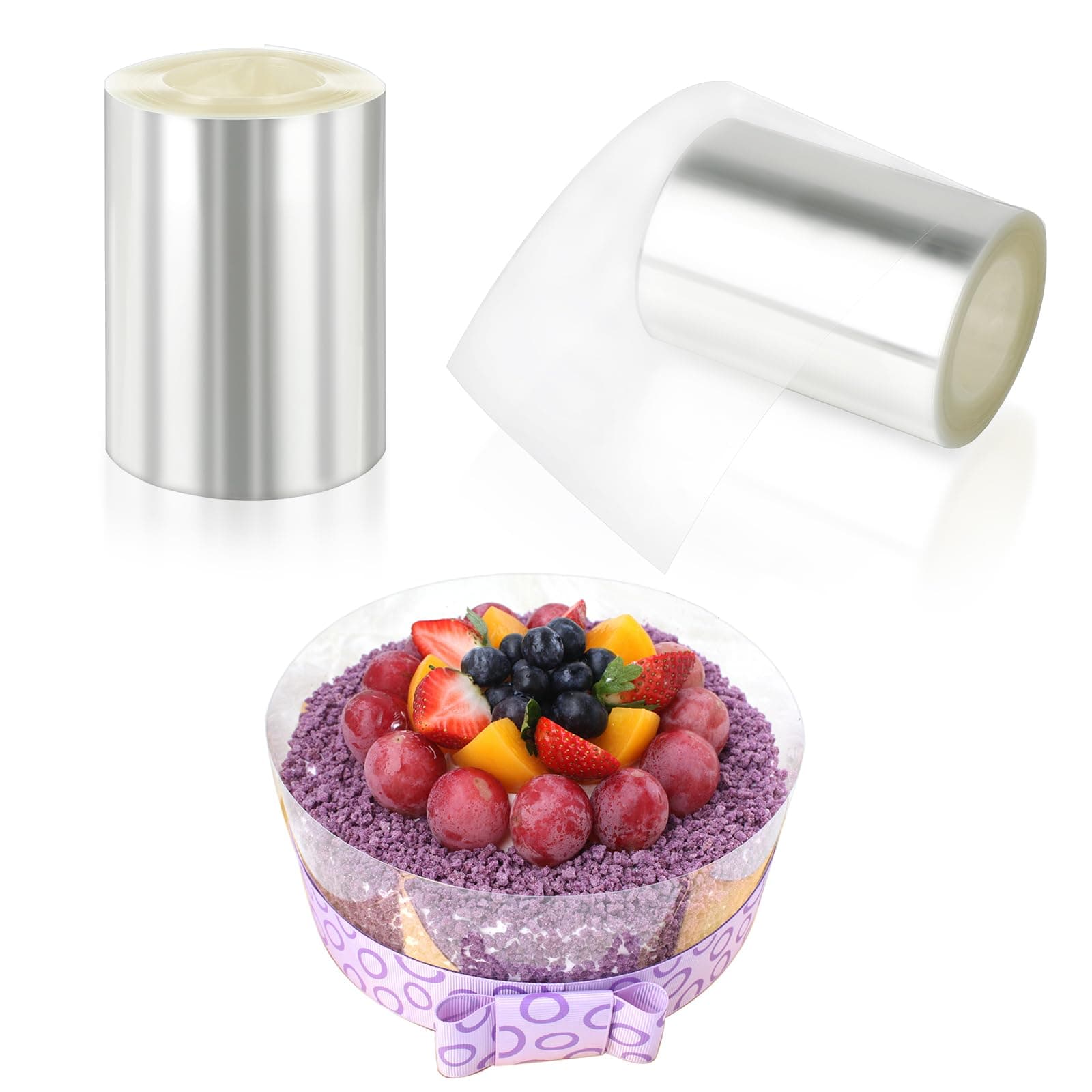 Cake Collar 2.4 Inch, Acetate Cake Collars Roll Clear Acetate Sheets Baking Crafts Cake Wrapping Edge Decorating, 10m/393inch Professional Plastic Sheet Cake Strips Transparent Mousse Cake Supplies