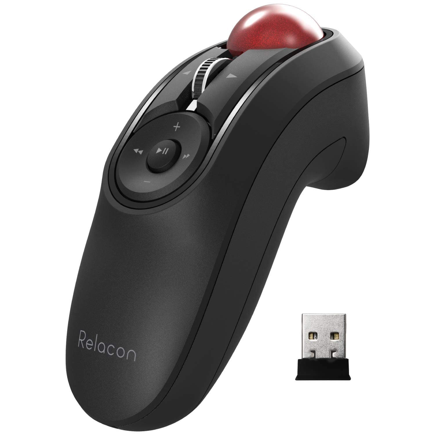 Relacon Handheld Trackball Mouse, Thumb Control, 2.4GHz Wireless, Ergonomic Design, 10-Button Function, Windows11, MacOS (M-RT1DRBK)