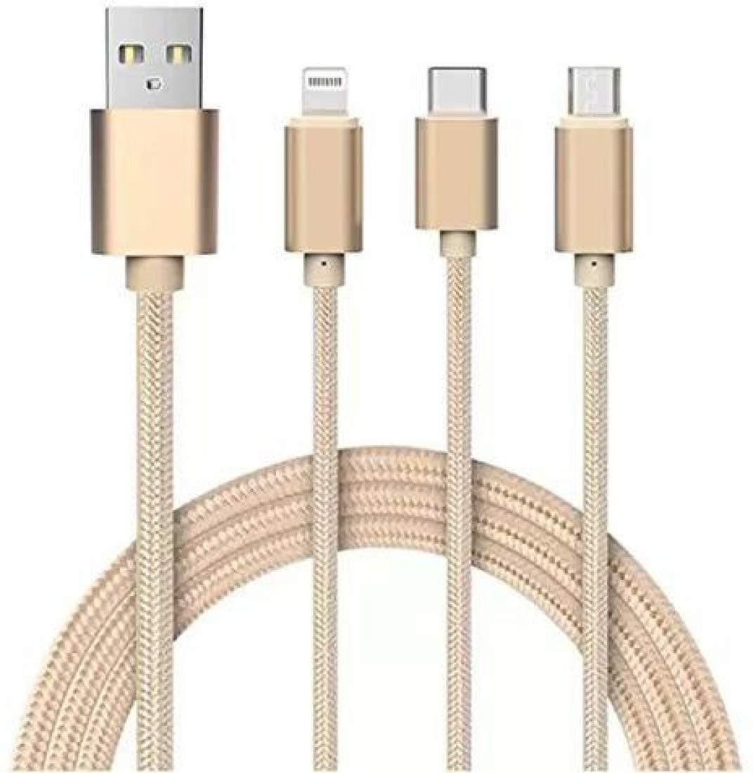 EVERNEST 3 in 1 Fast Multifunctional Nylon Braided Charging Cable for Type-C, Micro(Andriod) and USB Pins, Smart 3 Port Data Charging Cable for All Smartphones(Multi-Color)