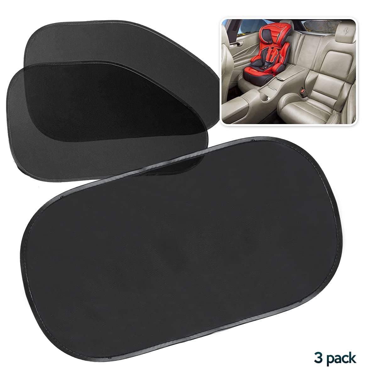 Zone Tech Car Side and Rear Window Cling On Sun Shades – 3 Pack Premium Quality Mesh Pop-Up No Suction Cups Needed Sunshade- Protects Kids, Baby and Pets from Sun, Glare and UV Rays-Fits Most Vehicles