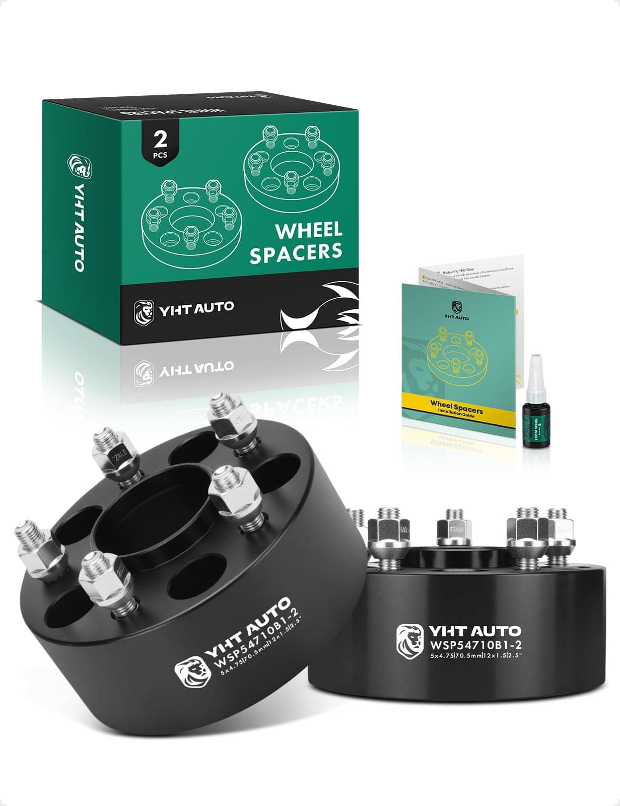 - YHTAUTO 5x4.75 Hub Centric Wheel Spacers 2.5 Inch Compatible with Chevrolet, GMC, Buick, Cadillac, Pontiac Models Tire Spacers w/ M12x1.5 & 12.9 Grade Studs, 70.5mm Hub Bore 5 Lug 2PCS Black