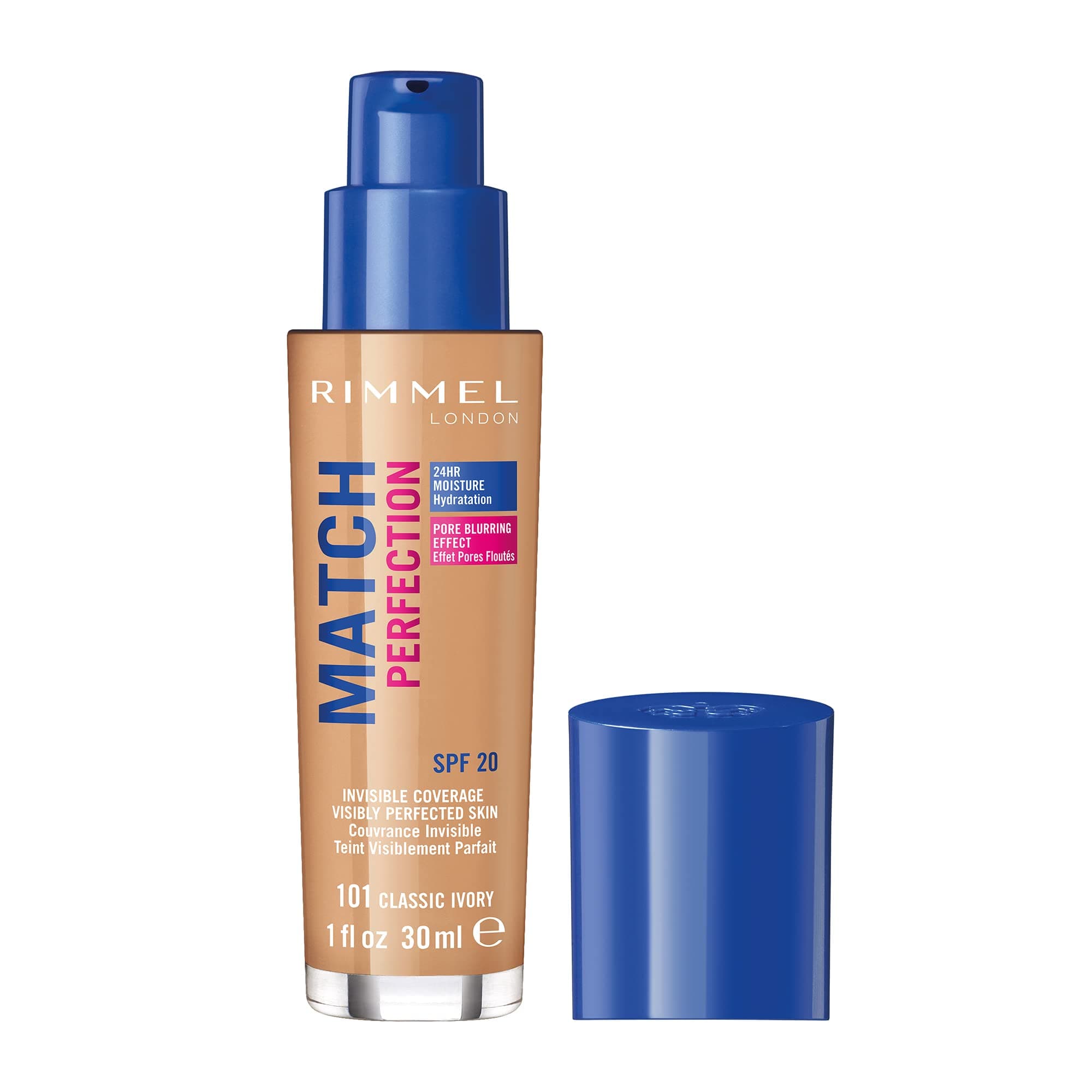 Match Perfection Foundation 101 Classic Ivory, Medium Coverage, 24hr Hydration, No Caking or Creasing, Lightweight, Reduces Imperfections, Invisible Coverage, SPF20, Cruelty Free