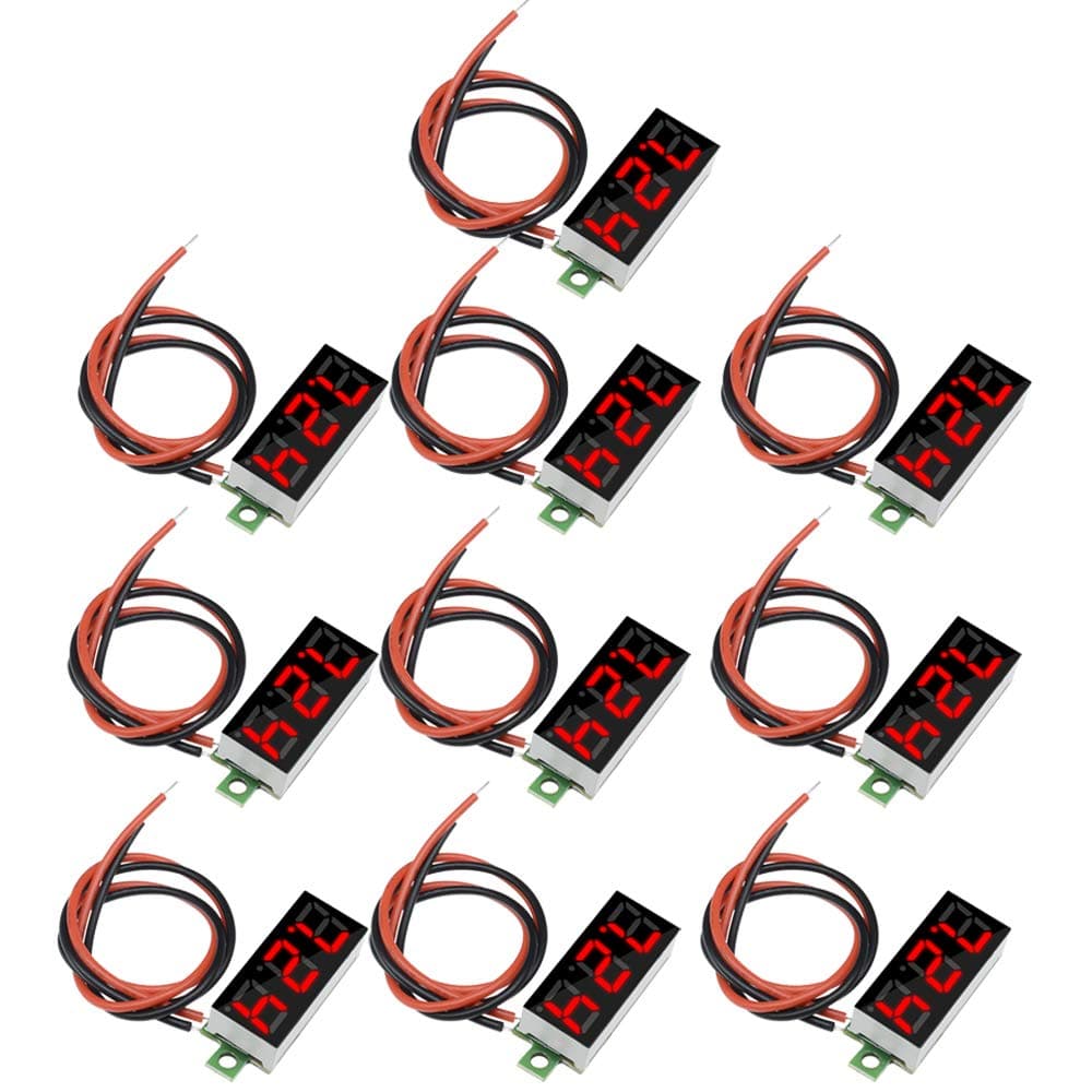 diymore 10pcs Mini Digital Voltage Meter DC 2.5~30V 0.28" 2 Wire Digital Voltmeter Gauge Tester Red LED Display Panel Mount Car Motorcycle Battery Monitor Led