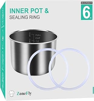 ZoneFly Original 6 Qt Power Cooker XL Replacement Inner Pot with 2 Pack Sealing Ring for Power Pressure Cooker PPC770 PPC771 PPC770-1 PRO PCXL-PRO6 PCTR-16 YBD60-100 WAL1 WAL2