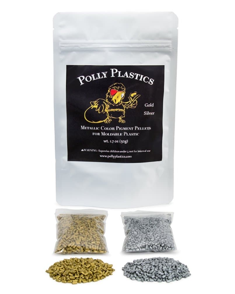 Polly Plastics Metallic Colour Pellets For Moldable Plastic. Gold And Silver. New