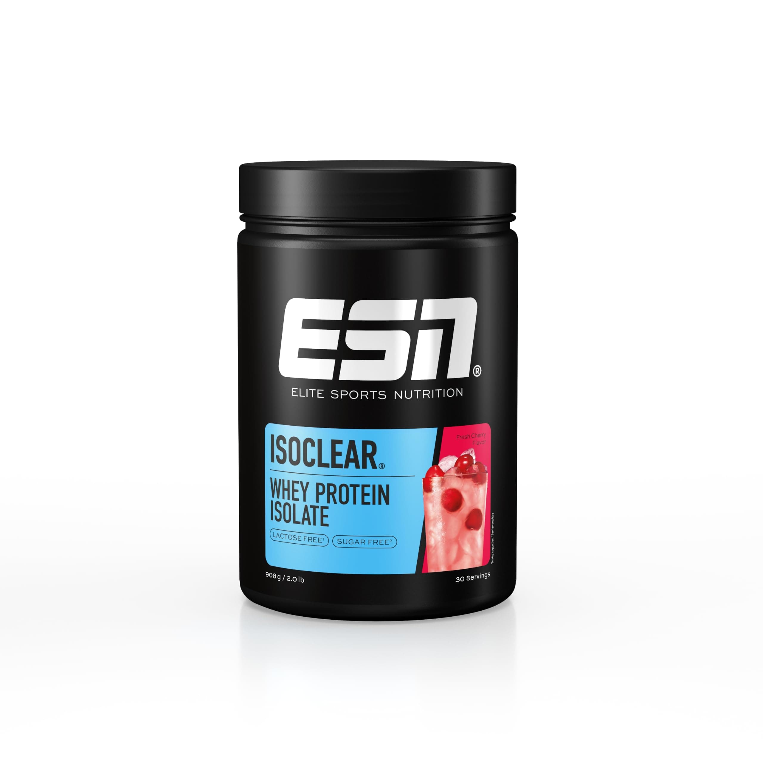 – ESN ISOCLEAR Whey Isolate Protein Powder, Fresh Cherry, 908 g, 2 lbs, 30 Servings Clear Whey - Lactose Free