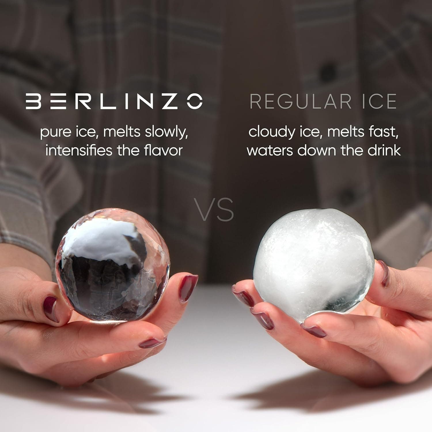 Berlinzo Premium Clear Ice Ball Maker Mold - 8 Large 2.4" Crystal Clear Ice Balls for Whiskey, Cocktails & Bourbon - Easy-to-Remove Mold for Ice Spheres - XL Storage Bag Included (Non-Electric)