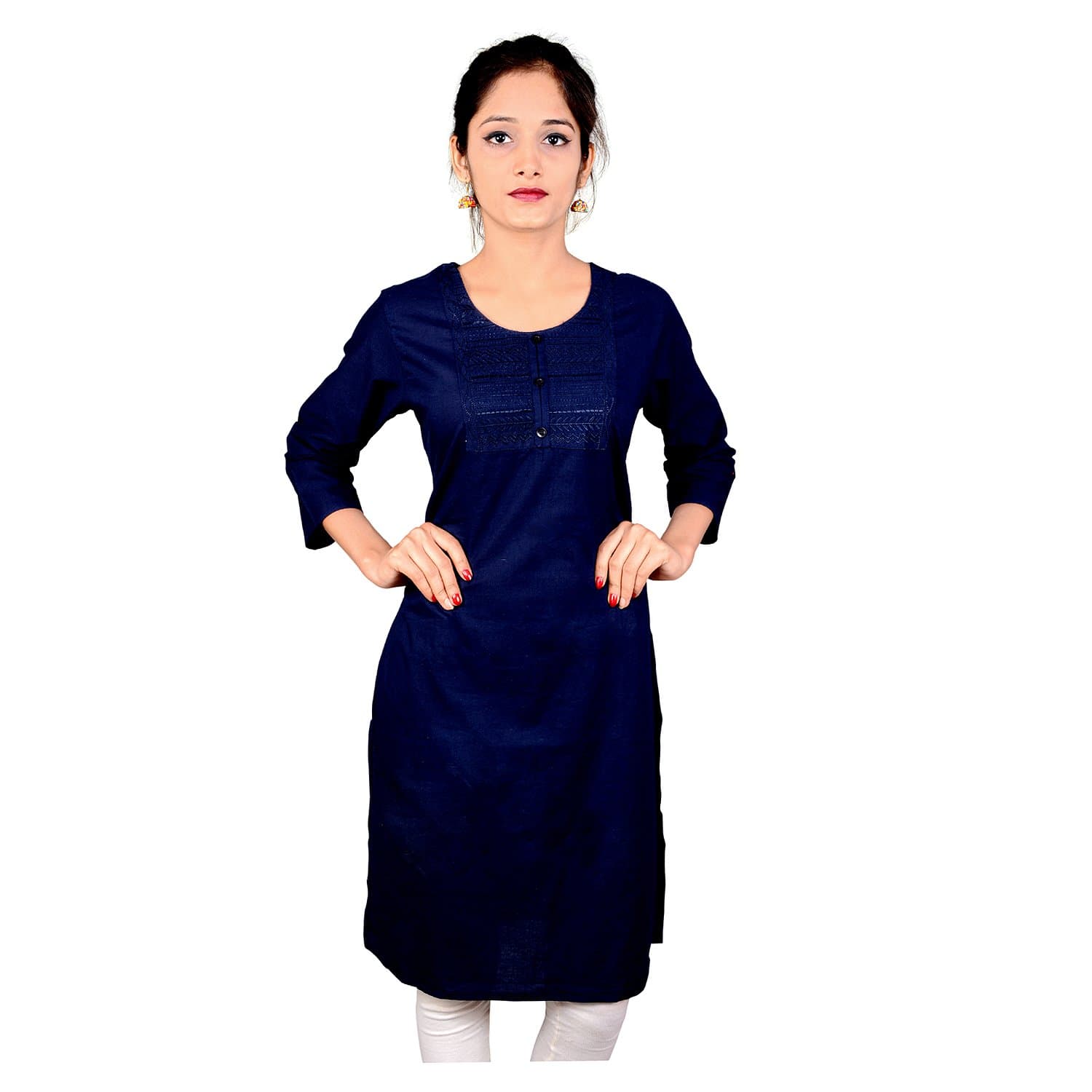 Chichi Indian Women's Plain Cotton Kurti Top