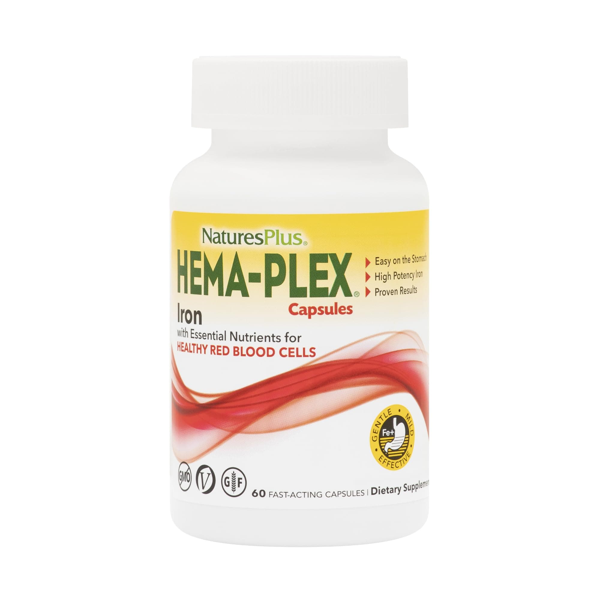 NaturesPlus Hema-Plex Iron - 60 Fast-Acting Capsules - 85 mg Chelated Iron + Vitamin C & Bioflavonoids for Healthy Red Blood Cells - Vegan, Gluten Free - 30 Servings