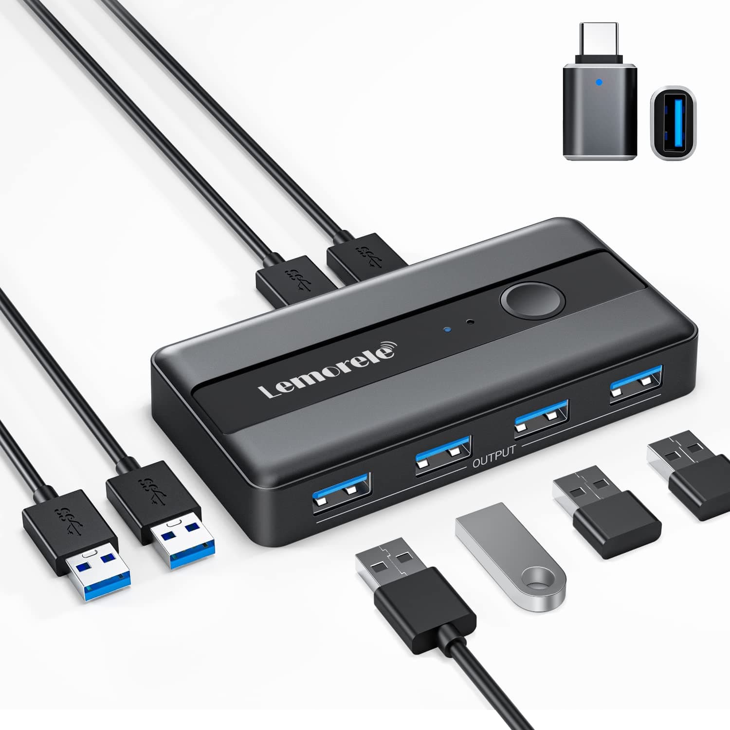 Lemorele 4-Port USB 3.0 KVM Switcher - Share 4 USB Devices Between 2 Computers - Compatible with PC, Mac, Linux