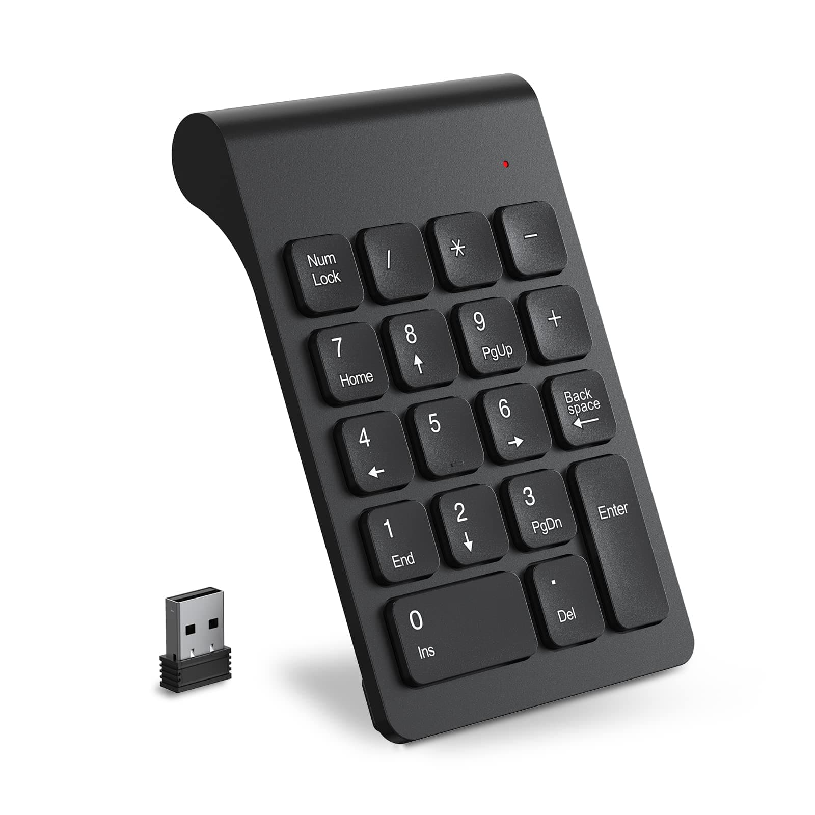 Wireless Numeric Keypad, 2.4G Portable Ergonomic Mini Numpad with USB Receiver 18Keys Office Calculating Number Pads for Laptop, Notebook, Desktop, Computer, PC (Black)