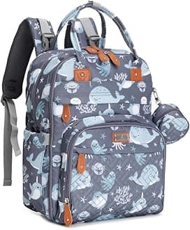 BabbleRoo Baby Changing Bag Backpack, Nappy Changing Back Pack Diaper Bags with Changing Mat & Pacifier Holder for Mom & Dad