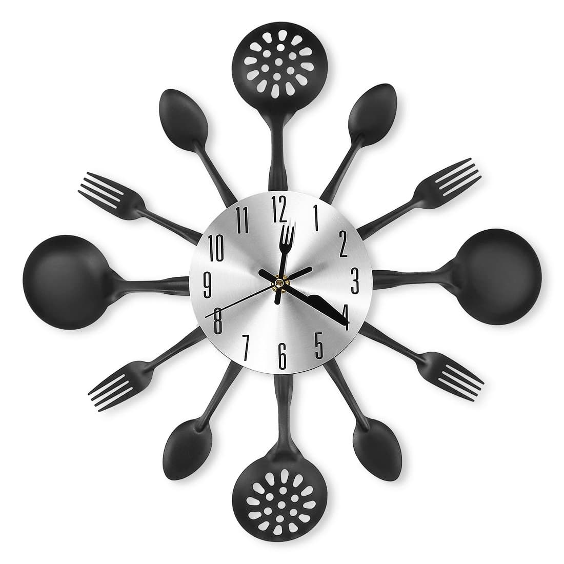 14 Inch Cutlery Kitchen Wall Clocks with Fork and Spoon Dial, Silent Clock Movement and Battery Operated, Great Wall Decor and Nice Housewarming Gifts