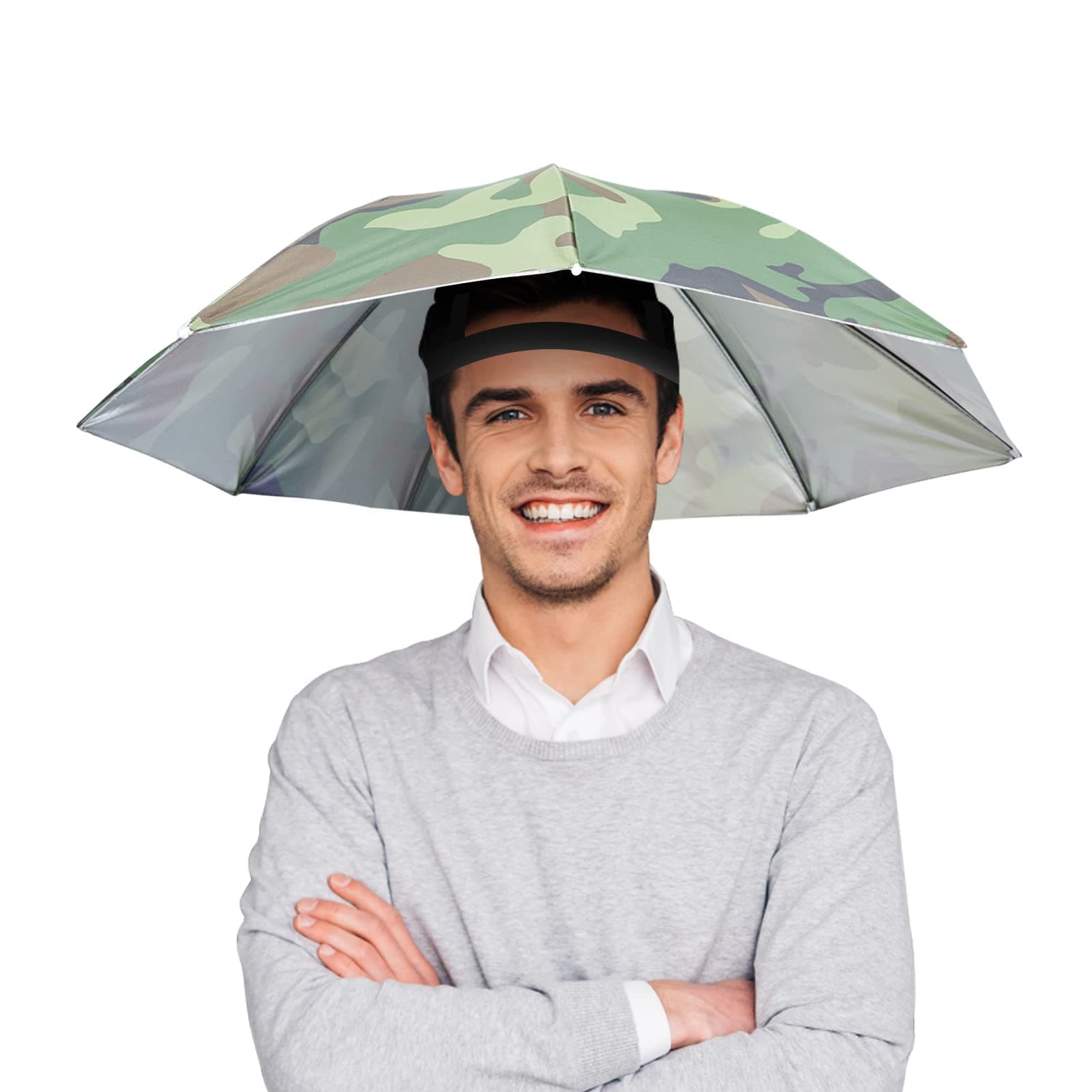 Umbrella Hat - 65cm Sunscreen Windproof Hands-Free UV Protection Cap, Head-Mounted Folding Top for Fishing, Beach, Golf, Sunshade Outdoor