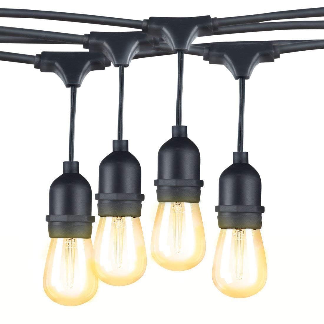 49Ft Outdoor String Lights with 15 Hanging Sockets, Incandescent 15 Vintage Edison 11S14 Patio Outside Lighting