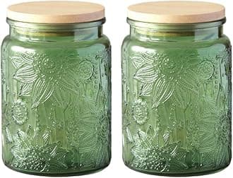 ANSQU Set of 2 Glass Jars with Lids, 23.7 FL OZ Vintage Glass Storage Jars, Cookie Jar Sugar Container for Kitchen Counter, Pantry, Candy Jar with Lid (Green, 2Pack)